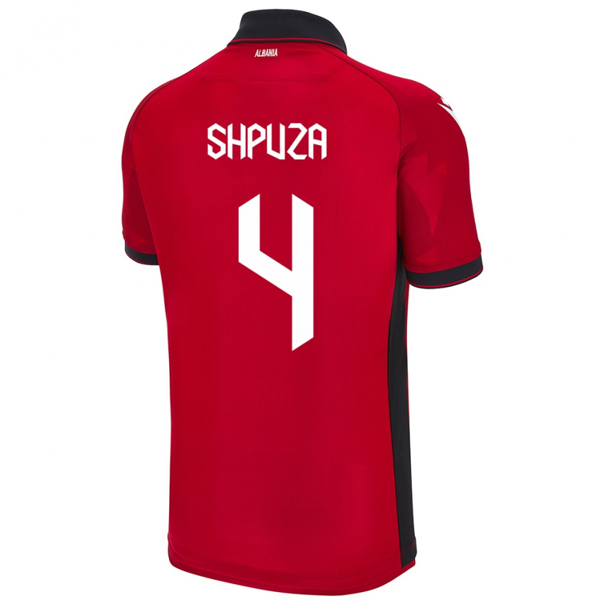 Gyermek Albania Kleo Shpuza #4 Piros Hazai Jersey 24-26 Mez Póló Ing