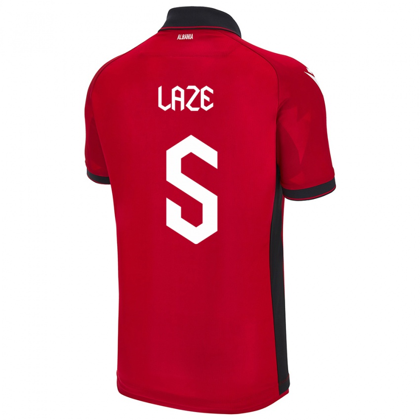 Gyermek Albania Jetmir Laze #5 Piros Hazai Jersey 24-26 Mez Póló Ing