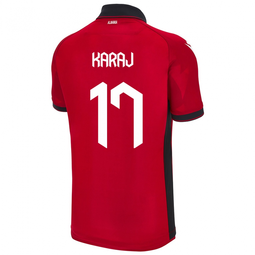 Gyermek Albania Eraldo Karaj #17 Piros Hazai Jersey 24-26 Mez Póló Ing