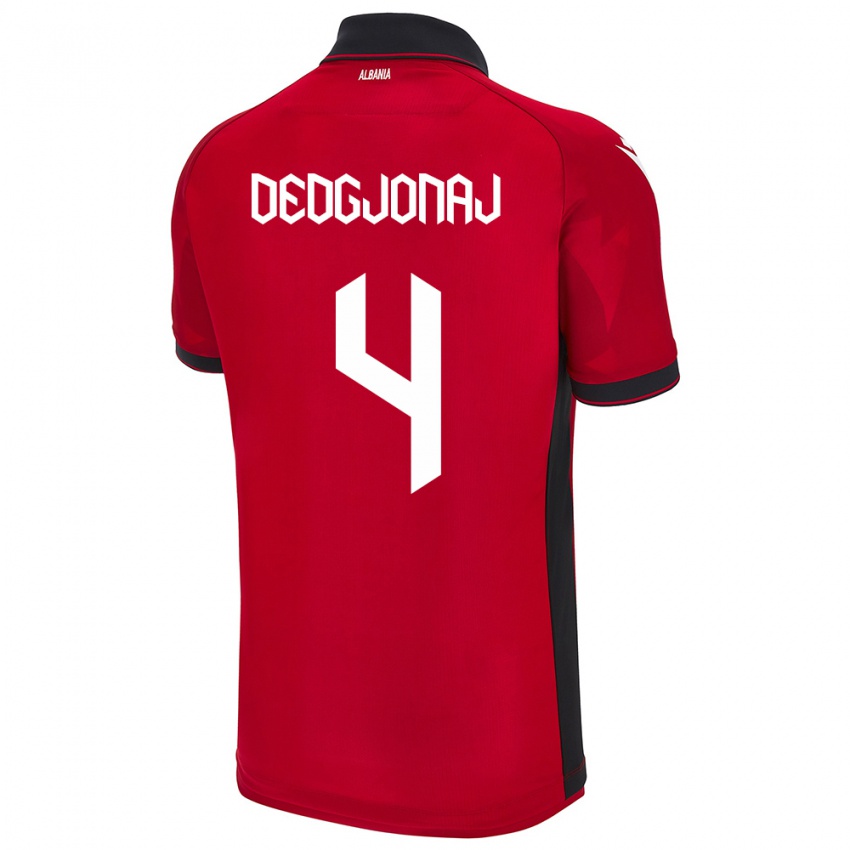 Gyermek Albania Leonora Dedgjonaj #4 Piros Hazai Jersey 24-26 Mez Póló Ing