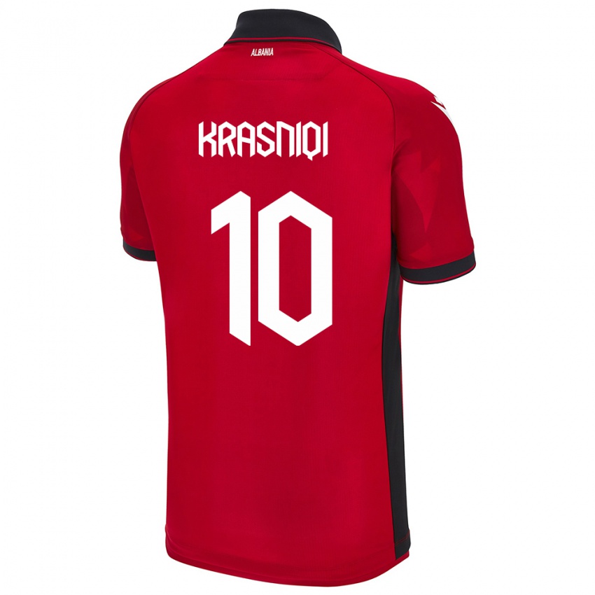 Gyermek Albania Qëndresa Krasniqi #10 Piros Hazai Jersey 24-26 Mez Póló Ing