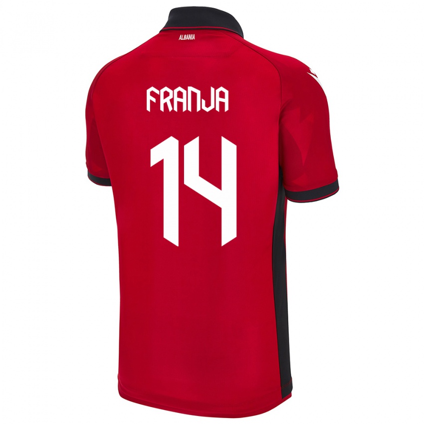 Gyermek Albania Ezmiralda Franja #14 Piros Hazai Jersey 24-26 Mez Póló Ing