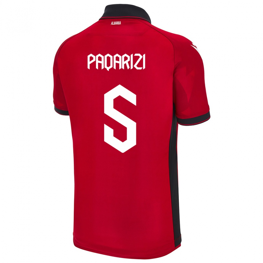 Gyermek Albania Vesa Paqarizi #5 Piros Hazai Jersey 24-26 Mez Póló Ing