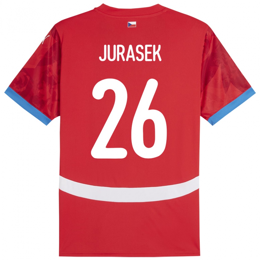 Gyermek Csehország Matej Jurasek #26 Piros Hazai Jersey 24-26 Mez Póló Ing