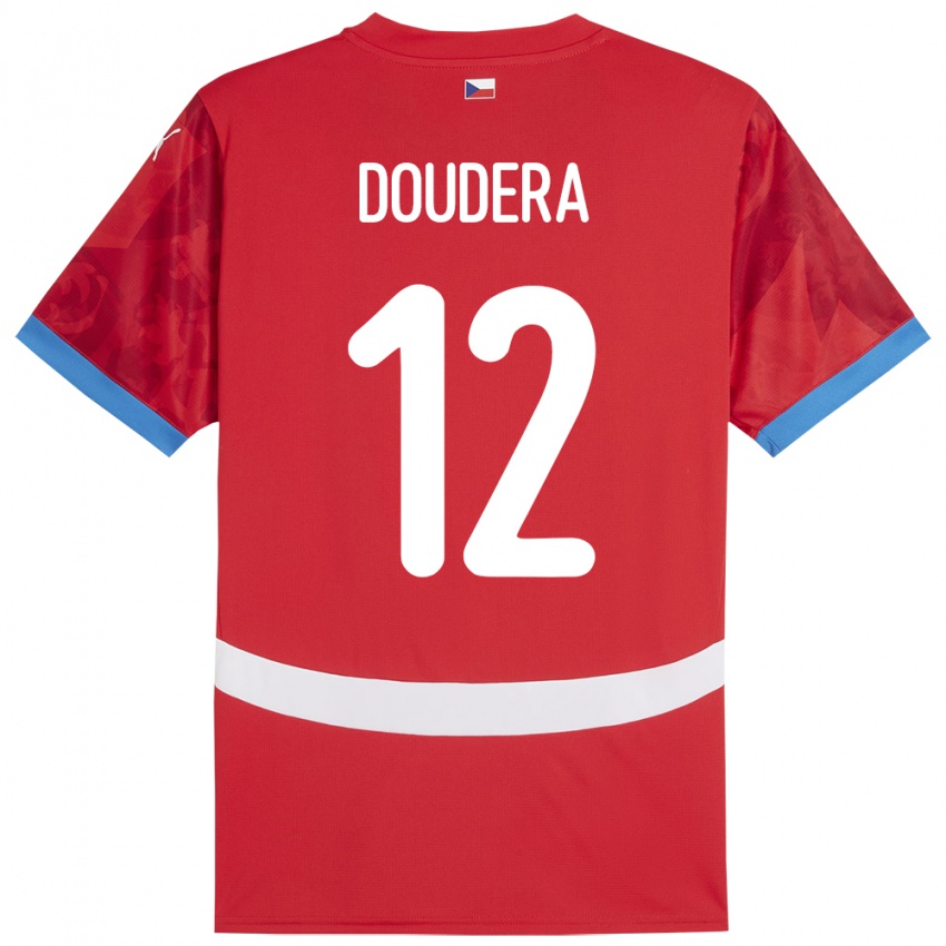 Gyermek Csehország David Doudera #12 Piros Hazai Jersey 24-26 Mez Póló Ing