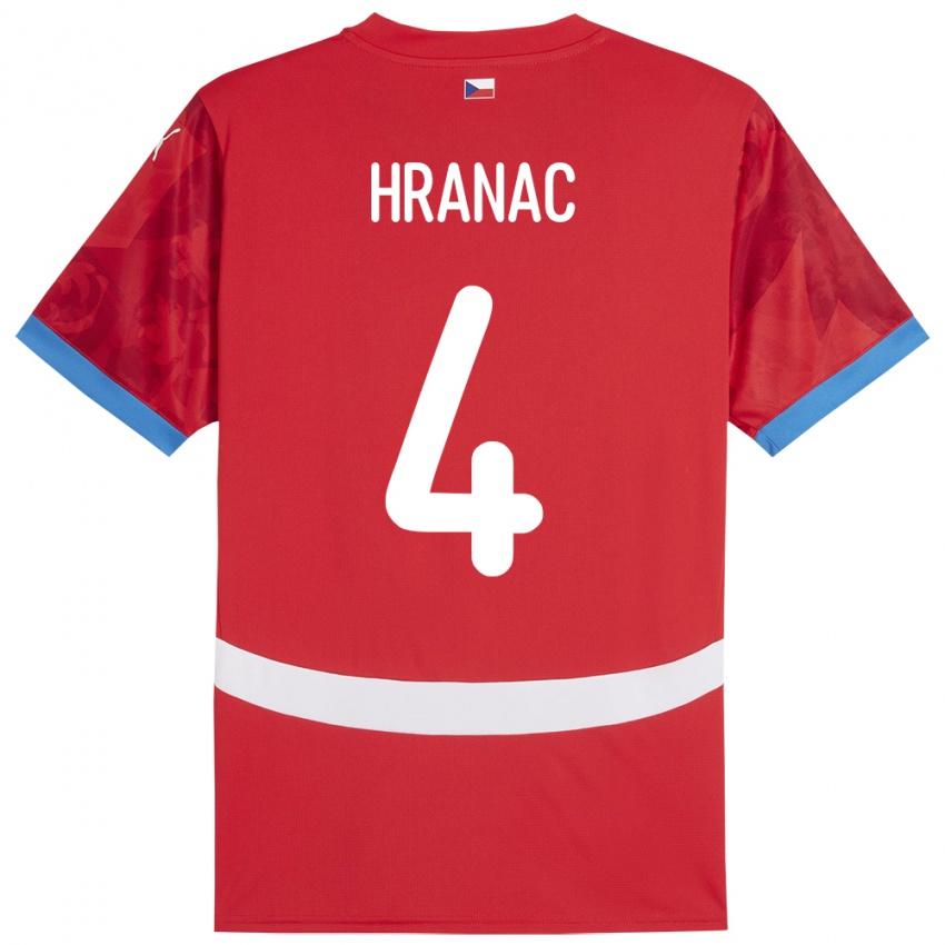 Gyermek Csehország Robin Hranac #4 Piros Hazai Jersey 24-26 Mez Póló Ing