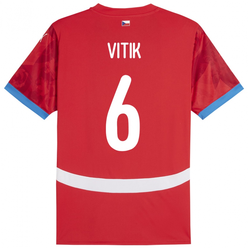 Gyermek Csehország Martin Vitík #6 Piros Hazai Jersey 24-26 Mez Póló Ing