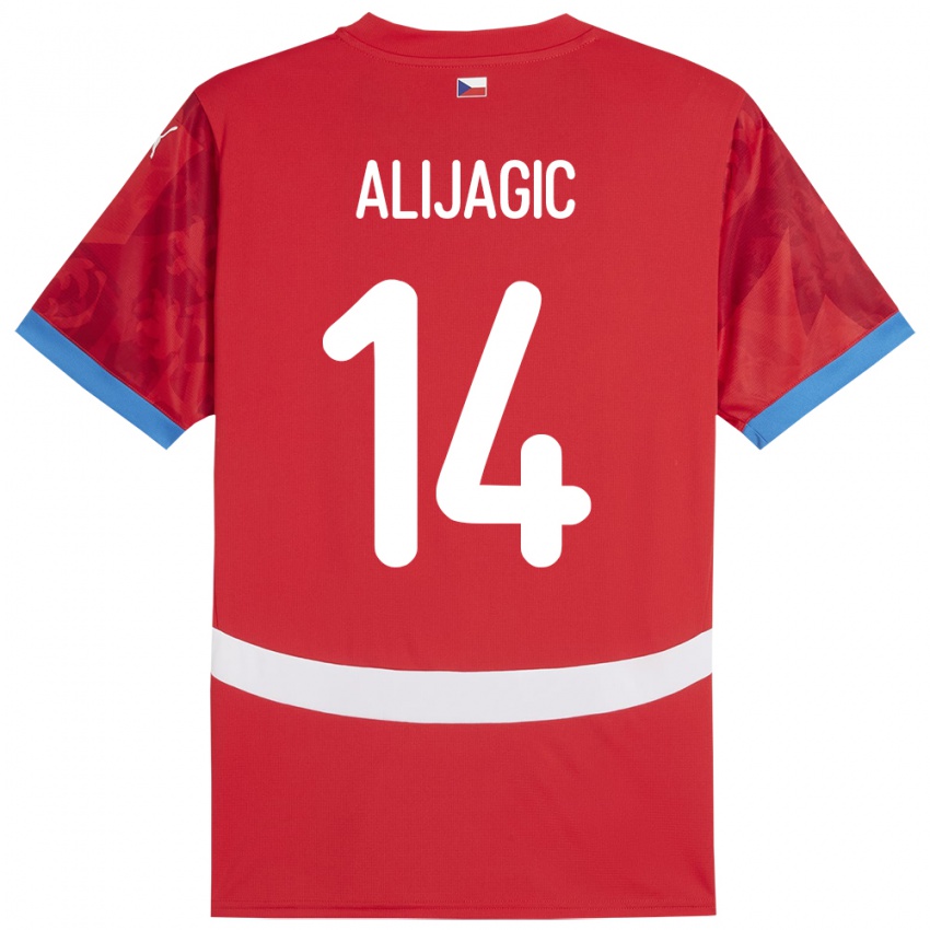 Gyermek Csehország Denis Alijagic #14 Piros Hazai Jersey 24-26 Mez Póló Ing