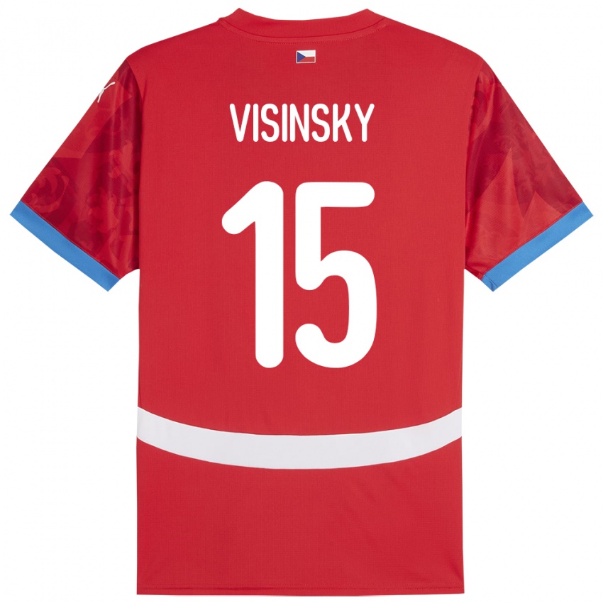 Gyermek Csehország Denis Visinsky #15 Piros Hazai Jersey 24-26 Mez Póló Ing