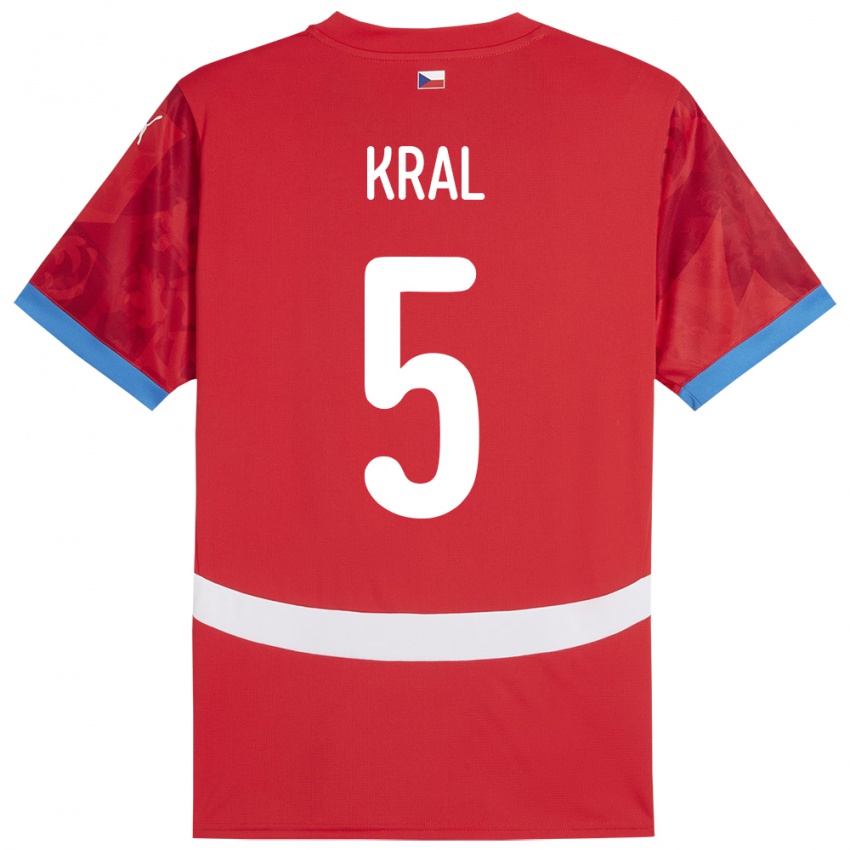 Gyermek Csehország Tomas Kral #5 Piros Hazai Jersey 24-26 Mez Póló Ing