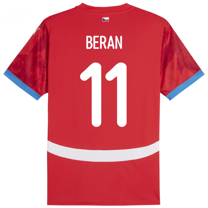 Gyermek Csehország Stepan Beran #11 Piros Hazai Jersey 24-26 Mez Póló Ing