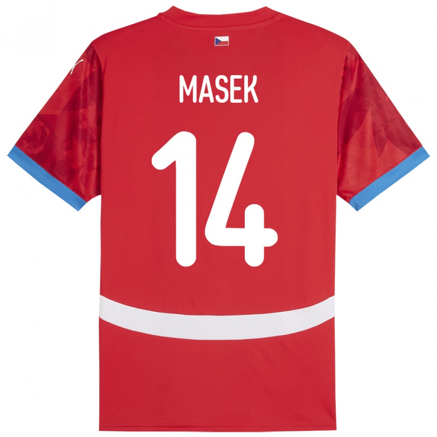 Gyermek Csehország Lukas Masek #14 Piros Hazai Jersey 24-26 Mez Póló Ing