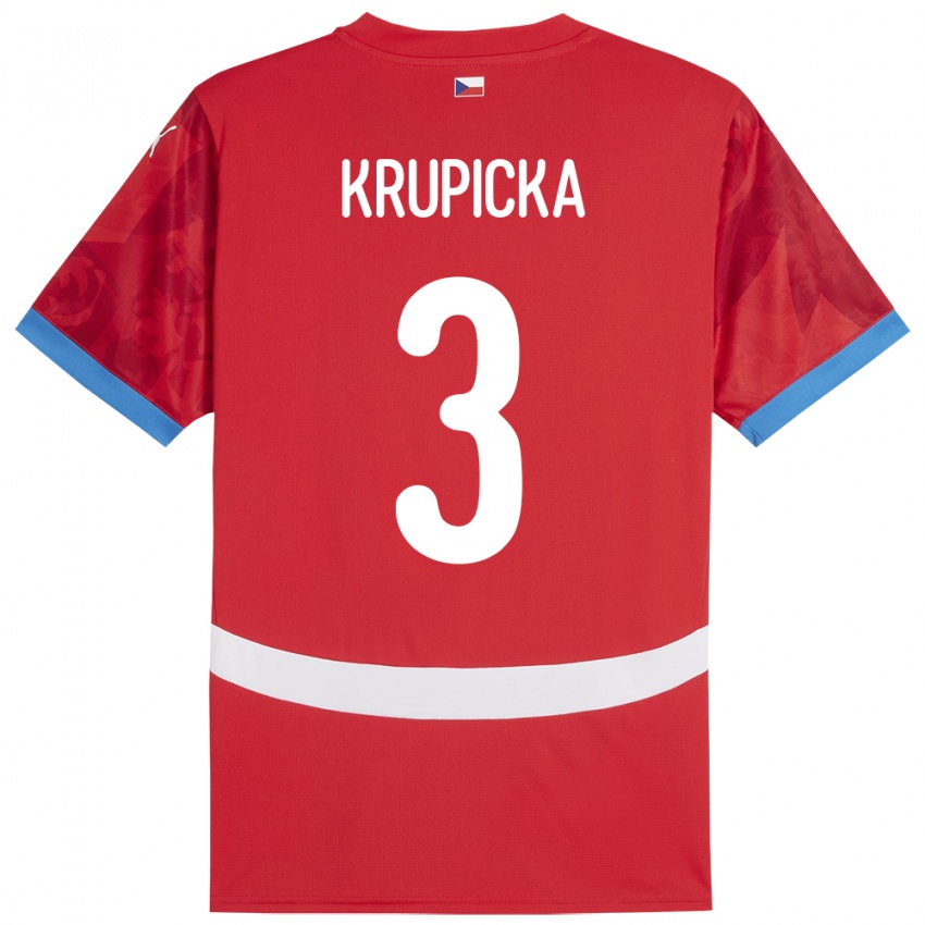 Gyermek Csehország David Krupicka #3 Piros Hazai Jersey 24-26 Mez Póló Ing