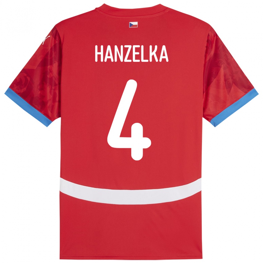 Gyermek Csehország Denis Hanzelka #4 Piros Hazai Jersey 24-26 Mez Póló Ing