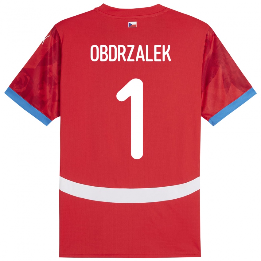 Gyermek Csehország Marek Obdrzalek #1 Piros Hazai Jersey 24-26 Mez Póló Ing