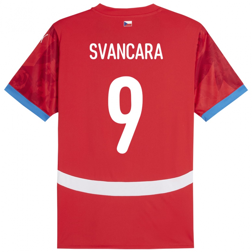 Gyermek Csehország Daniel Svancara #9 Piros Hazai Jersey 24-26 Mez Póló Ing