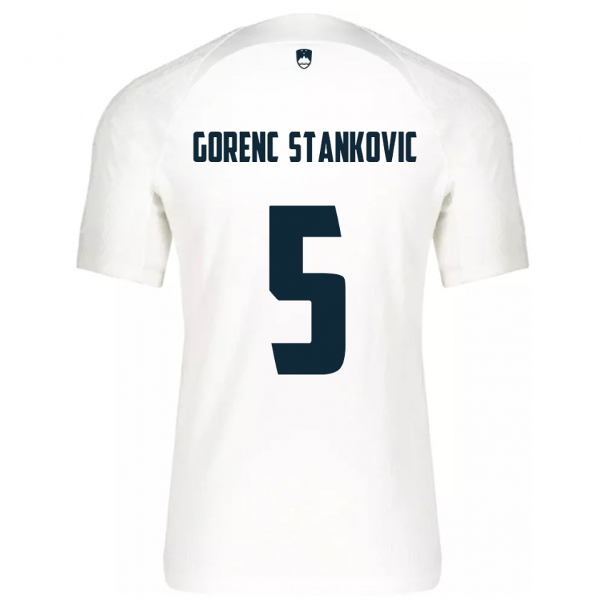 Gyermek Szlovénia Jon Gorenc Stankovic #5 Fehér Hazai Jersey 24-26 Mez Póló Ing