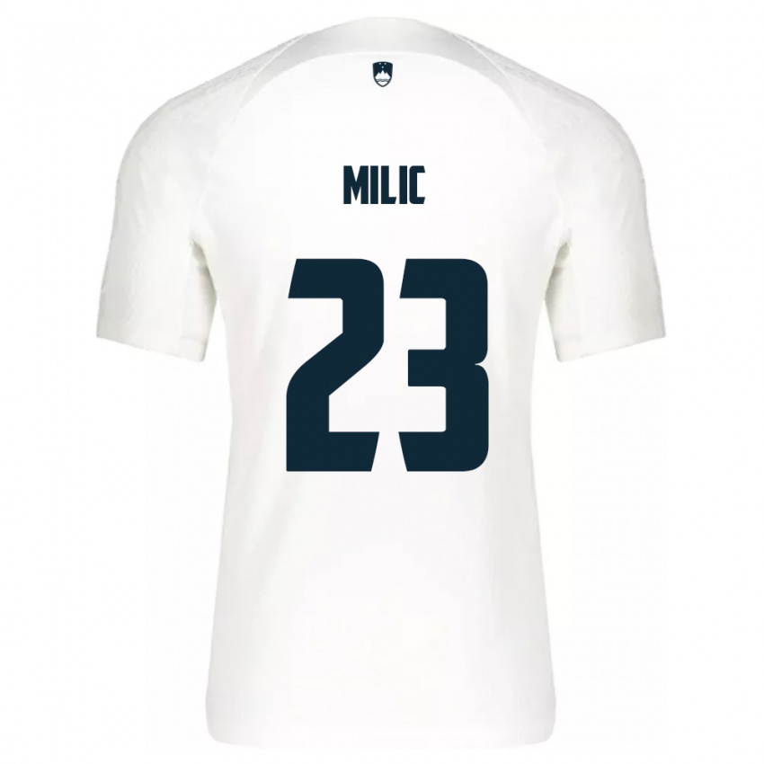 Gyermek Szlovénia Nino Milic #23 Fehér Hazai Jersey 24-26 Mez Póló Ing