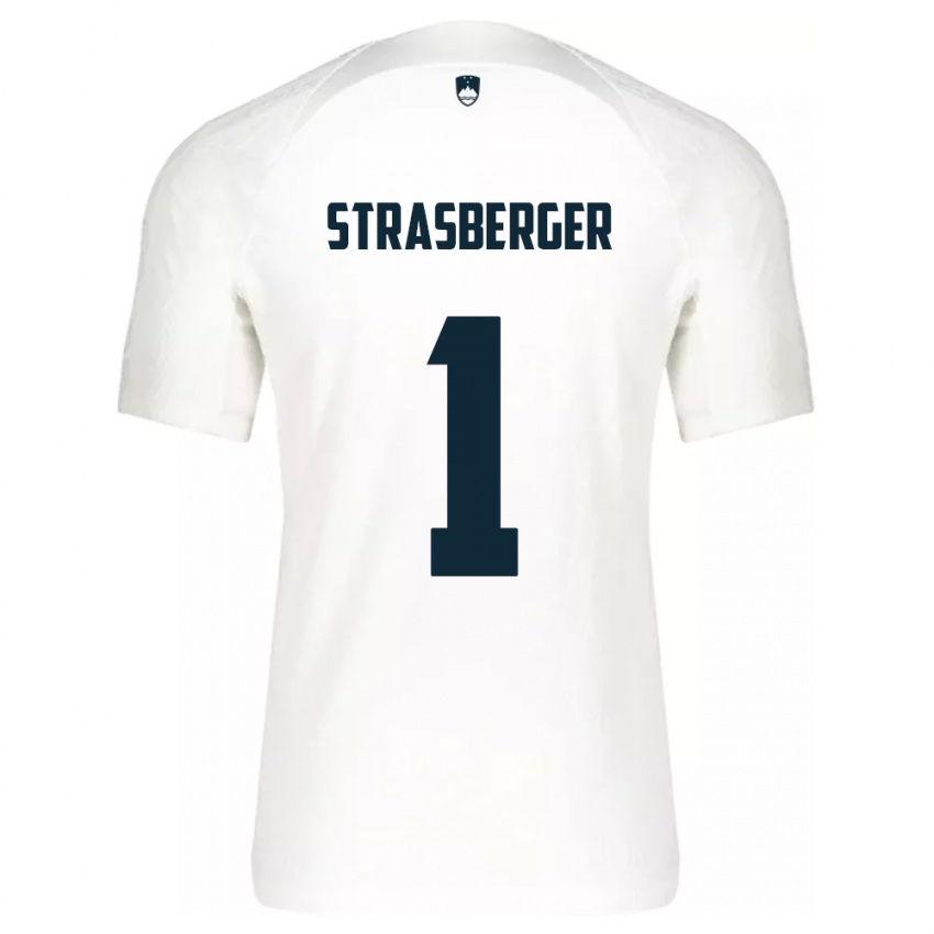 Gyermek Szlovénia Tim Strasberger #1 Fehér Hazai Jersey 24-26 Mez Póló Ing