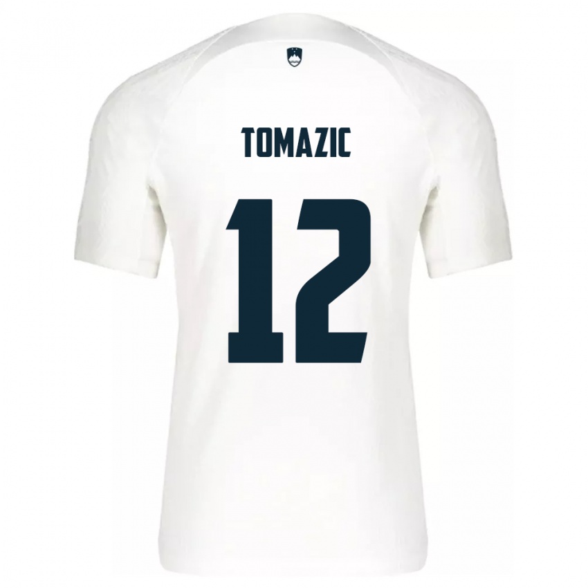 Gyermek Szlovénia Lukas Tomazic #12 Fehér Hazai Jersey 24-26 Mez Póló Ing