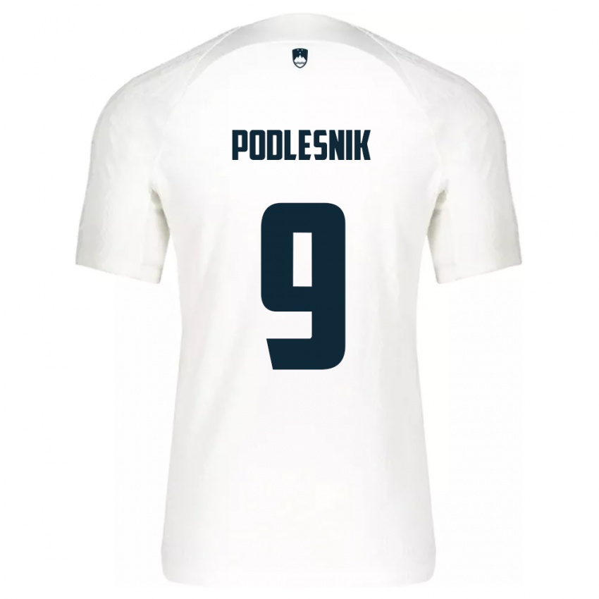 Gyermek Szlovénia Nik Podlesnik #9 Fehér Hazai Jersey 24-26 Mez Póló Ing