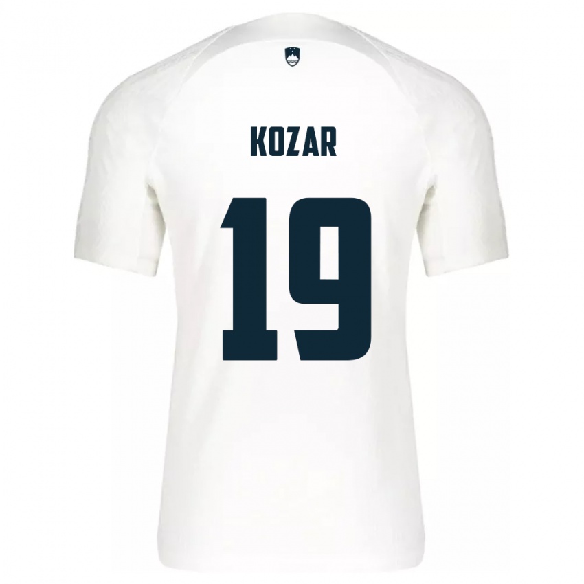 Gyermek Szlovénia Kristjan Kozar #19 Fehér Hazai Jersey 24-26 Mez Póló Ing