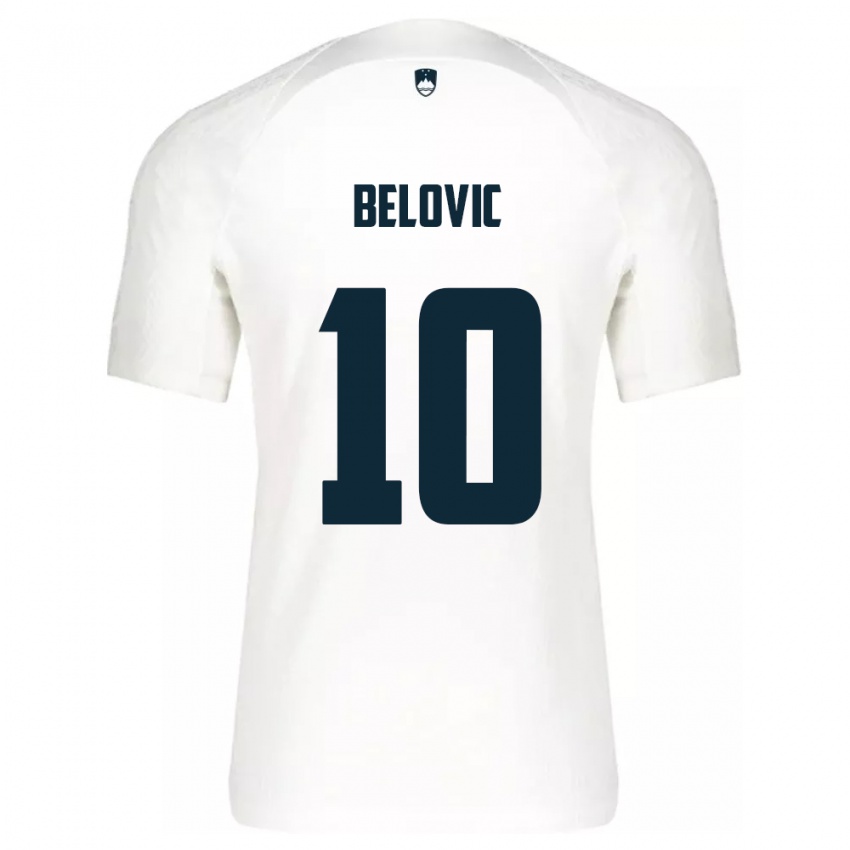 Gyermek Szlovénia Nik Belovic #10 Fehér Hazai Jersey 24-26 Mez Póló Ing