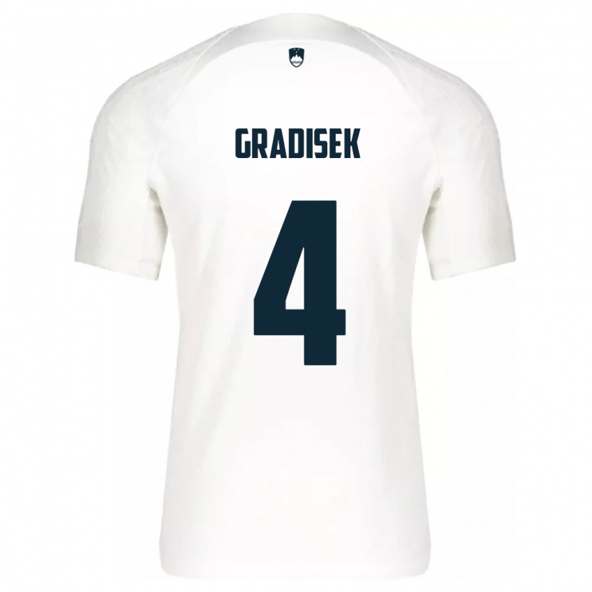 Gyermek Szlovénia Sara Gradišek #4 Fehér Hazai Jersey 24-26 Mez Póló Ing