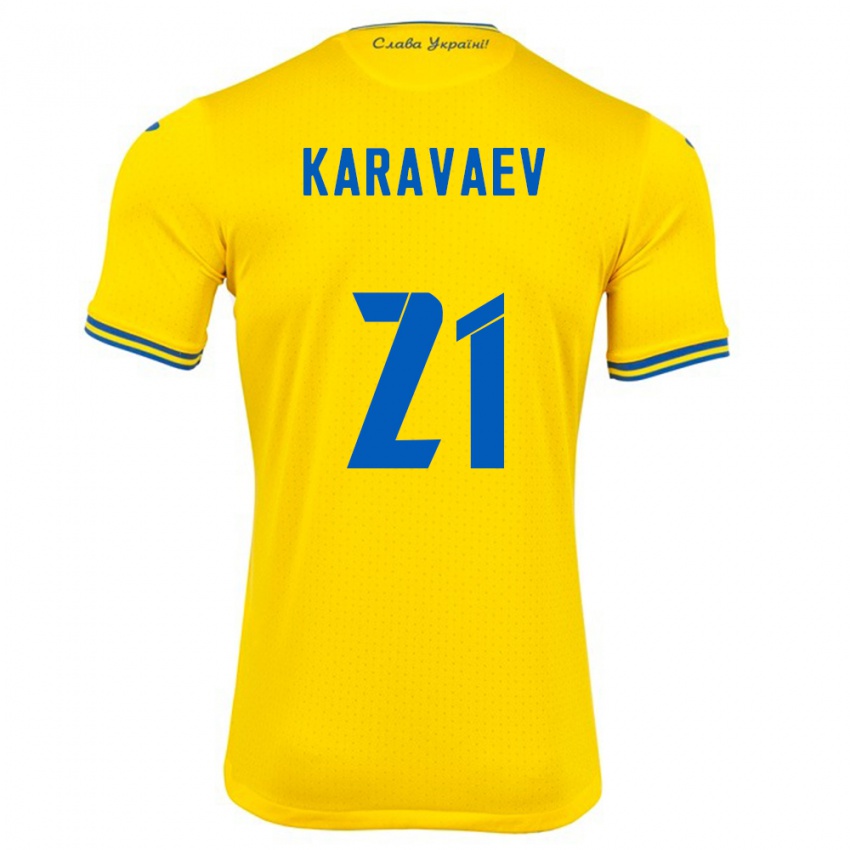 Gyermek Ukrajna Oleksandr Karavaev #21 Sárga Hazai Jersey 24-26 Mez Póló Ing