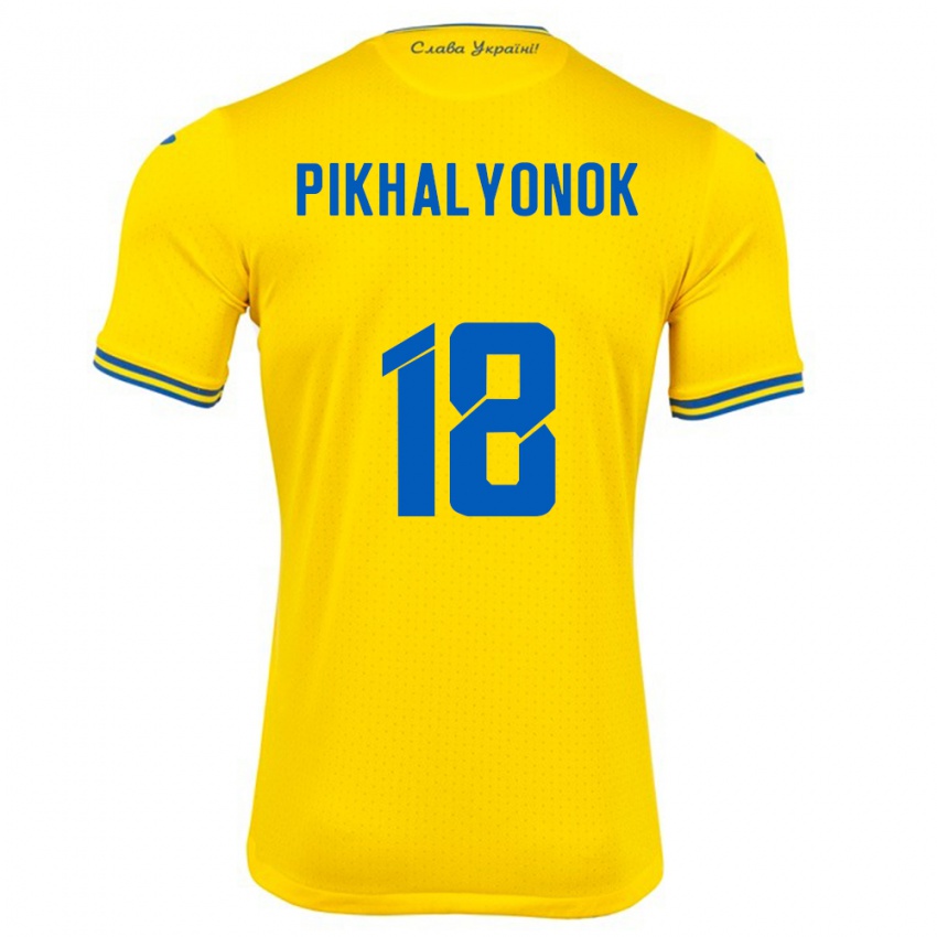 Gyermek Ukrajna Oleksandr Pikhalyonok #18 Sárga Hazai Jersey 24-26 Mez Póló Ing