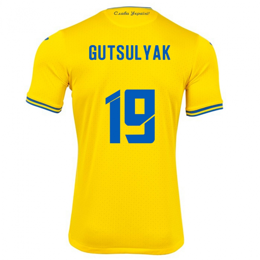 Gyermek Ukrajna Oleksiy Gutsulyak #19 Sárga Hazai Jersey 24-26 Mez Póló Ing