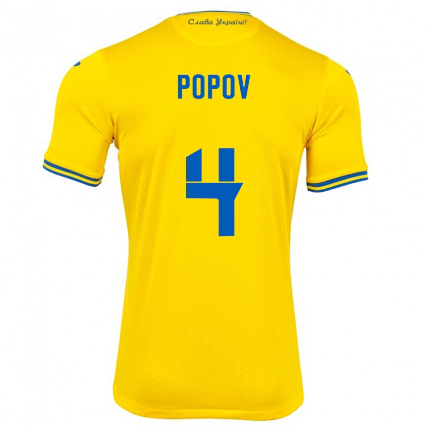 Gyermek Ukrajna Denys Popov #4 Sárga Hazai Jersey 24-26 Mez Póló Ing