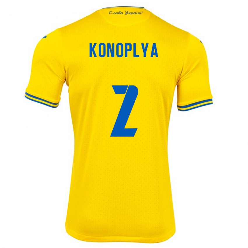 Gyermek Ukrajna Yukhym Konoplya #2 Sárga Hazai Jersey 24-26 Mez Póló Ing