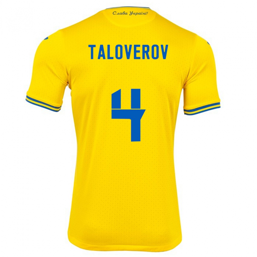 Gyermek Ukrajna Maksym Taloverov #4 Sárga Hazai Jersey 24-26 Mez Póló Ing