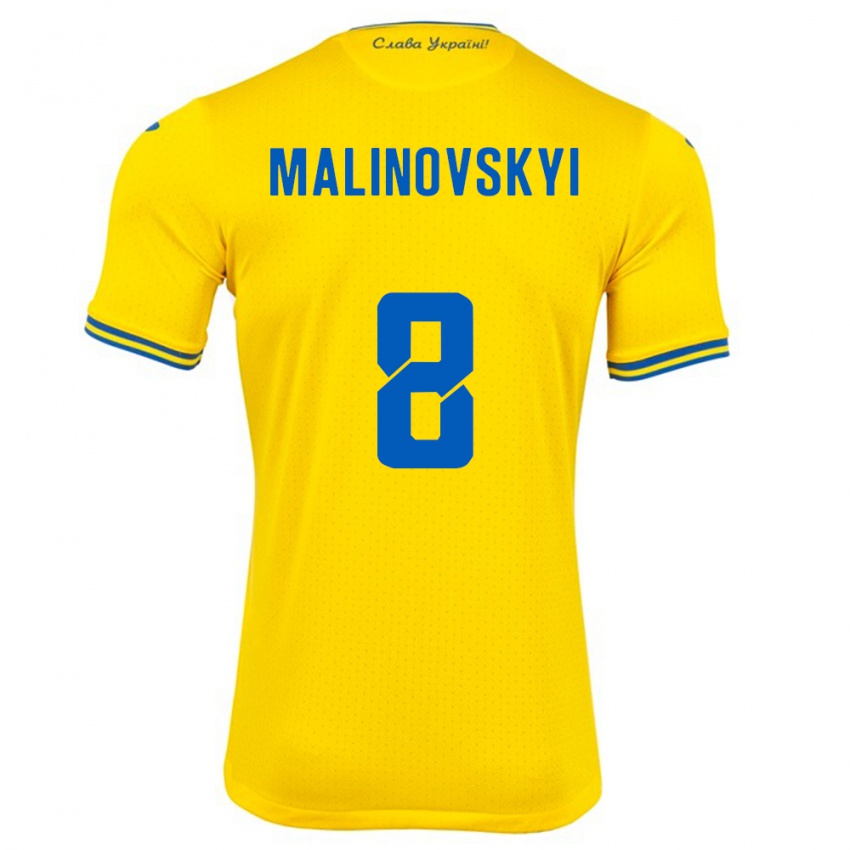 Gyermek Ukrajna Ruslan Malinovskyi #8 Sárga Hazai Jersey 24-26 Mez Póló Ing