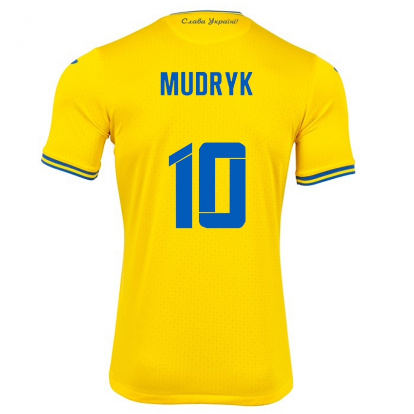 Gyermek Ukrajna Mykhaylo Mudryk #10 Sárga Hazai Jersey 24-26 Mez Póló Ing