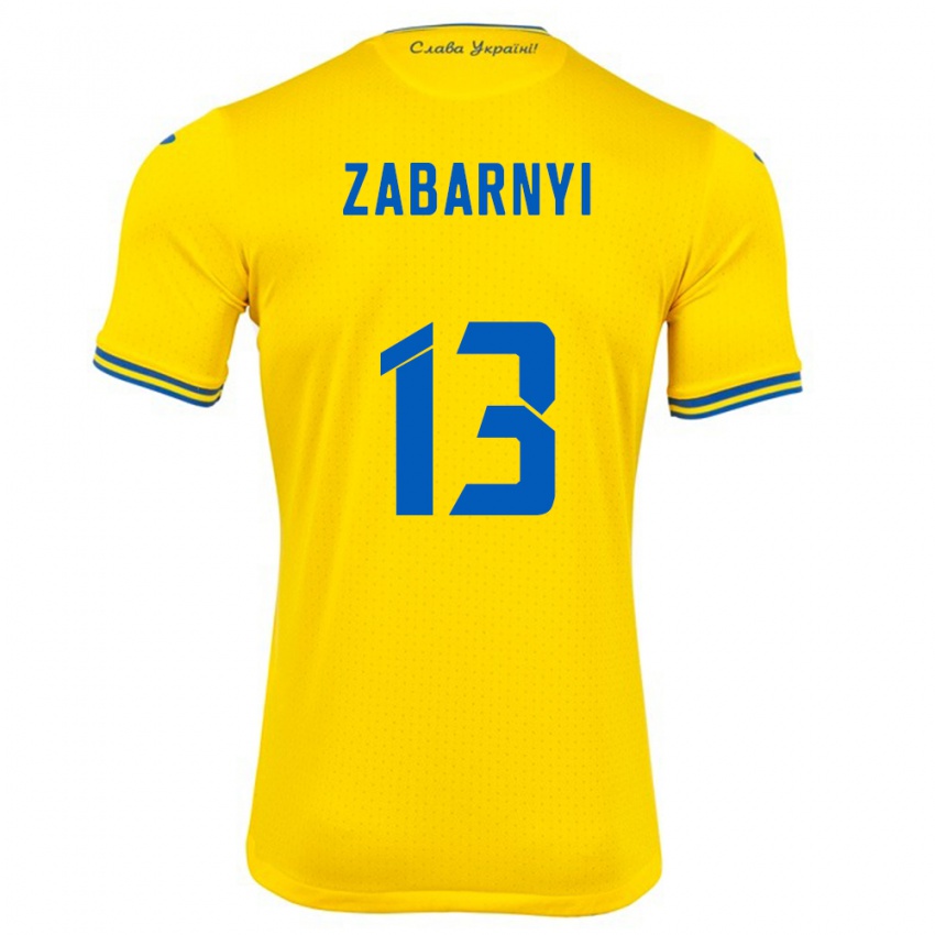 Gyermek Ukrajna Ilya Zabarnyi #13 Sárga Hazai Jersey 24-26 Mez Póló Ing