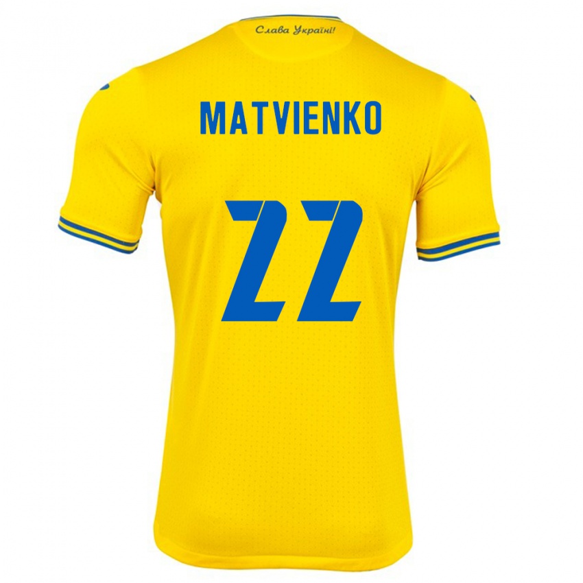 Gyermek Ukrajna Mykola Matvienko #22 Sárga Hazai Jersey 24-26 Mez Póló Ing