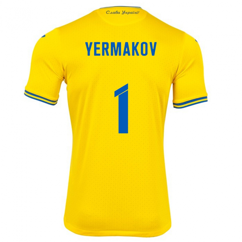 Gyermek Ukrajna Georgiy Yermakov #1 Sárga Hazai Jersey 24-26 Mez Póló Ing