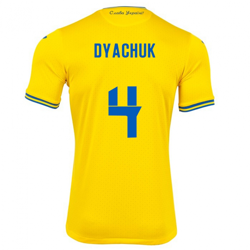 Gyermek Ukrajna Maksym Dyachuk #4 Sárga Hazai Jersey 24-26 Mez Póló Ing