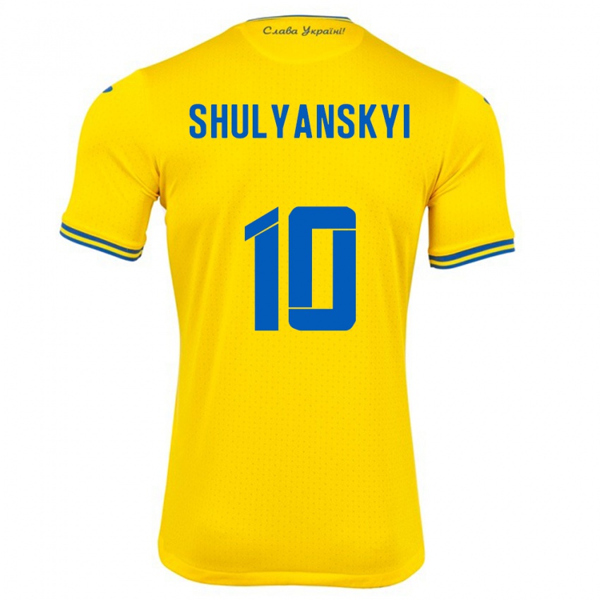 Gyermek Ukrajna Artem Shulyanskyi #10 Sárga Hazai Jersey 24-26 Mez Póló Ing