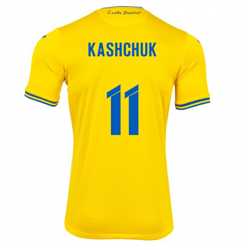 Gyermek Ukrajna Oleksiy Kashchuk #11 Sárga Hazai Jersey 24-26 Mez Póló Ing