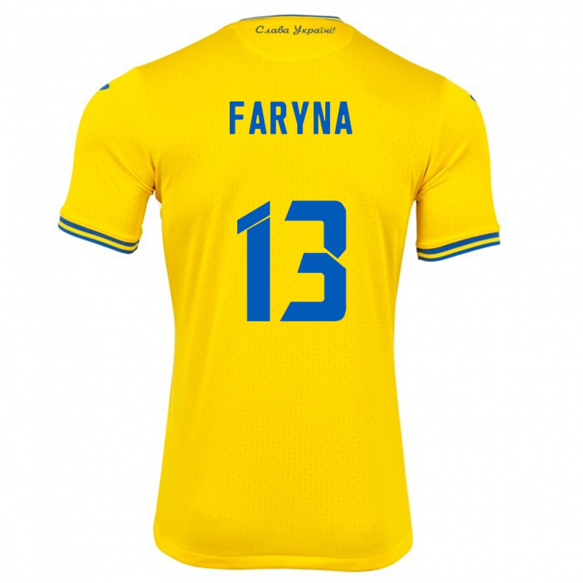 Gyermek Ukrajna Maryan Faryna #13 Sárga Hazai Jersey 24-26 Mez Póló Ing