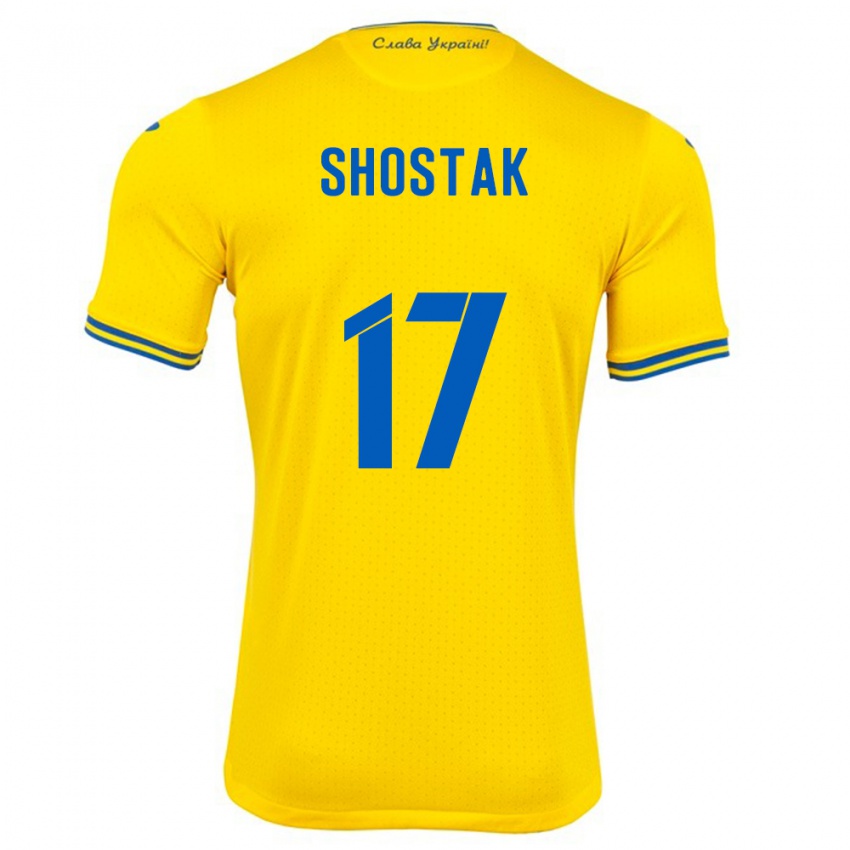 Gyermek Ukrajna Denys Shostak #17 Sárga Hazai Jersey 24-26 Mez Póló Ing