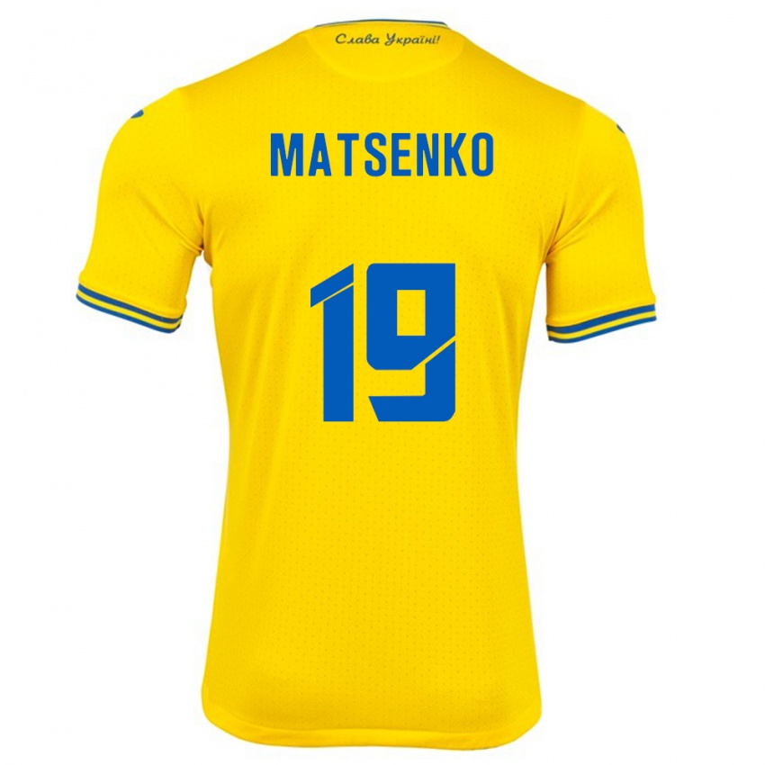 Gyermek Ukrajna Yegor Matsenko #19 Sárga Hazai Jersey 24-26 Mez Póló Ing