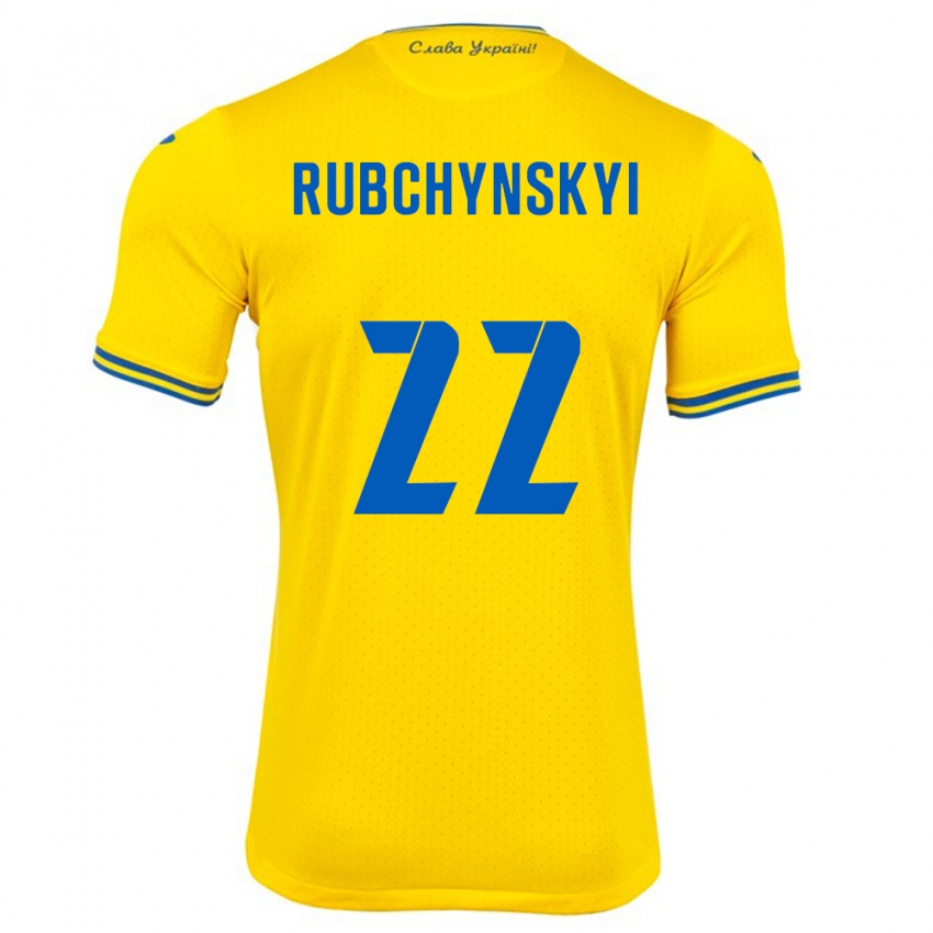 Gyermek Ukrajna Valentyn Rubchynskyi #22 Sárga Hazai Jersey 24-26 Mez Póló Ing