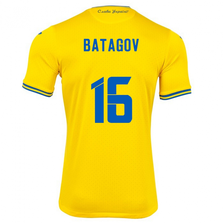 Gyermek Ukrajna Arseniy Batagov #16 Sárga Hazai Jersey 24-26 Mez Póló Ing