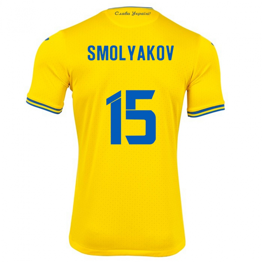 Gyermek Ukrajna Artem Smolyakov #15 Sárga Hazai Jersey 24-26 Mez Póló Ing