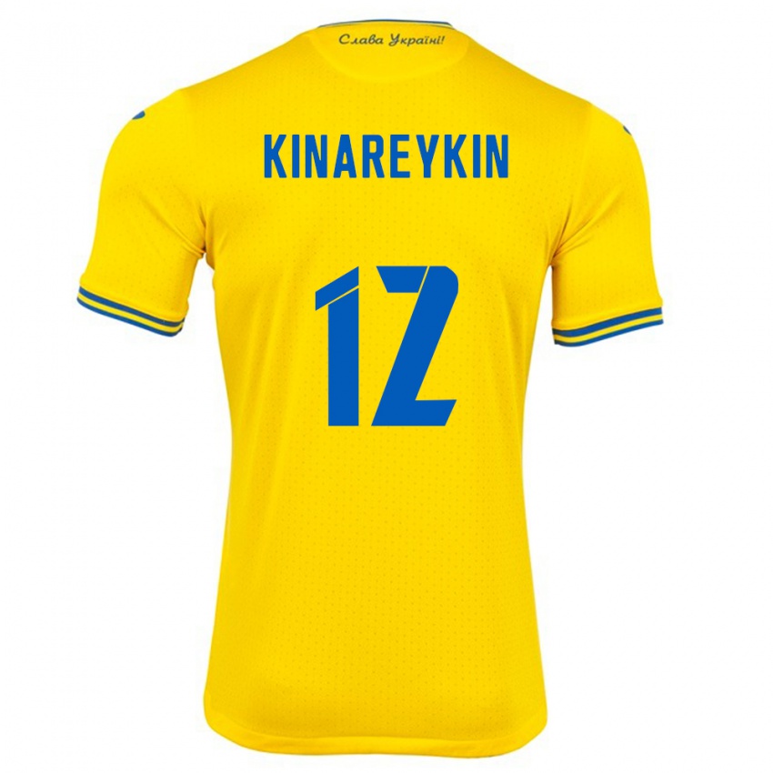 Gyermek Ukrajna Yakiv Kinareykin #12 Sárga Hazai Jersey 24-26 Mez Póló Ing