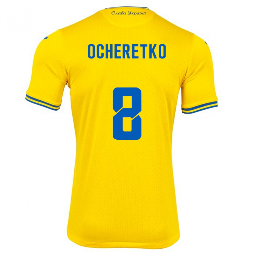 Gyermek Ukrajna Oleg Ocheretko #8 Sárga Hazai Jersey 24-26 Mez Póló Ing